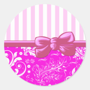 Roze Damask, Franse Damask, roze Stripes, linnen Ronde Sticker