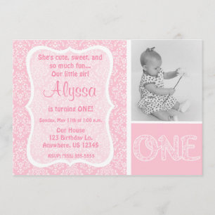 Roze Damask Girls eerste uitnodiging op zaterdag