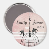 Roze Damask & Grey Bird Cage Wedding Magneet (Voorkant / Achterkant)