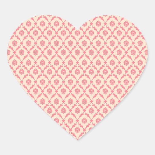Roze Damask Hart Sticker (Voorkant)