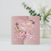  roze Damask Heart Baby shower Kaart (Staand voorkant)