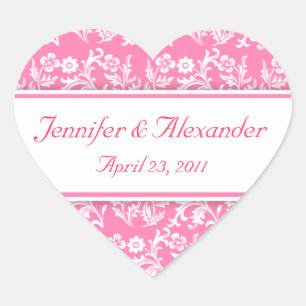 Roze Damask Heart Wedding Invitation Seals Hart Sticker