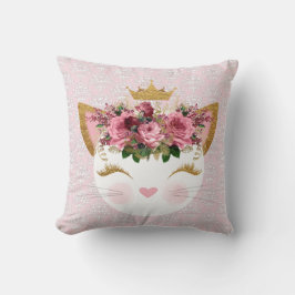 Roze Damask Kat Sierkussen