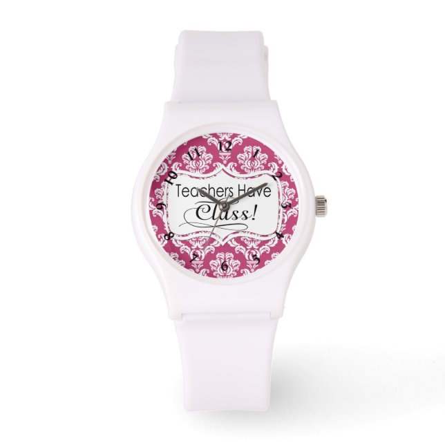 Roze Damask, leraren hebben klasse Horloge (Voorkant)