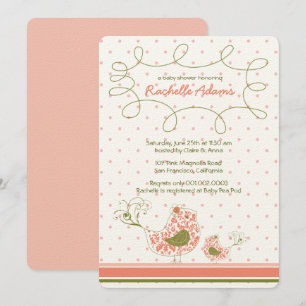 Roze Damask mama en Baby Bird Chic Girl Baby showe Kaart