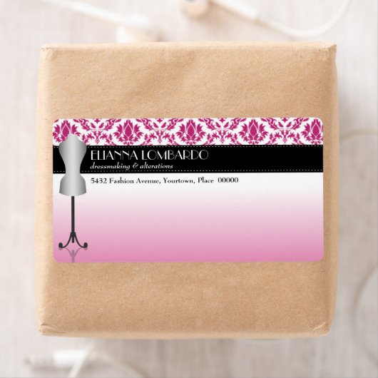 Roze Damask Mode Dress Form Etiket (Insitu)