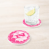 Roze Damask Monogram Gepersonaliseerd Onderzetter (Zijkant)