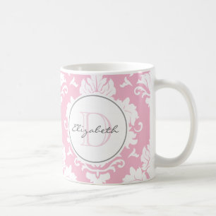  Roze  Damask Monogrammed Mok
