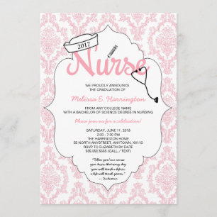 Roze Damask Nurse afstuderen pinning nodig Kaart