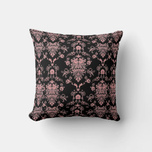 Roze Damask op Black Kussen