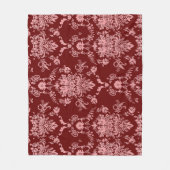Roze Damask op Maroon Fleece Deken (Voorkant)