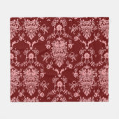 Roze Damask op Maroon Fleece Deken (Voorkant (Horizontaal))