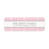 Roze Damask Patroon Etiket (Voorkant)