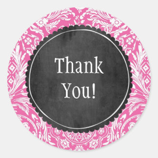 Roze Damask Pattern Flower Chalkboard  Ronde Sticker