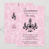 Roze Damask Quinceanera Uitnodiging (Voorkant / Achterkant)