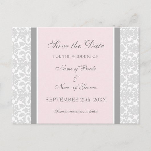 Roze Damask Save the Date Wedding Briefkaarten (Voorkant)