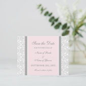 Roze Damask Save the Date Wedding Briefkaarten (Staand voorkant)