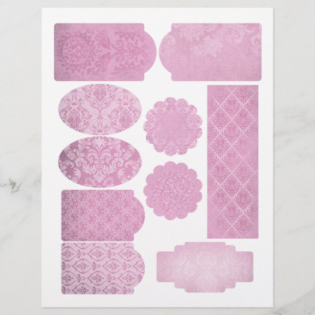 Roze Damask Scrapbook Verfraaiing Blad (Voorkant)