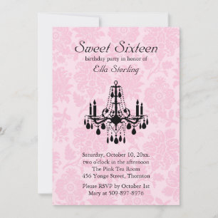 Roze Damask Sweet Sixteen Birthday Uitnodiging