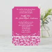 Roze Damask Swirls Wedding Invitation Kaart (Staand voorkant)