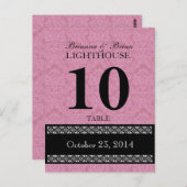 Roze Damask Trouwtafel Nummer Kaart Receptie (Voorkant / Achterkant)