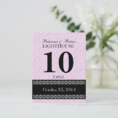 Roze Damask Trouwtafel Nummer Kaart Receptie (Staand voorkant)