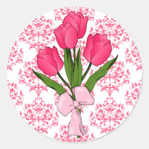 Roze Damask & Tulpen Sticker