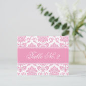 Roze Damask Weduwingstabel Briefkaart (Staand voorkant)