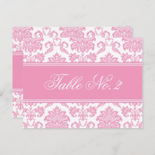 Roze Damask Weduwingstabel Briefkaart (Voorkant / Achterkant)