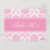 Roze Damask Weduwingstabel Briefkaart (Achterkant)