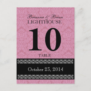 Roze Damask Weduwtafel Nummer kaart Ontvangen