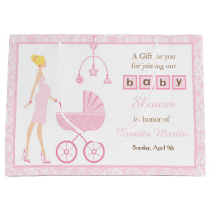 Roze Damast Blondine Vrouw Baby Shower Groot Cadeauzakje
