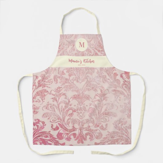 Roze Damast Elegant Custom Monogram Gift Schort (Voorkant)