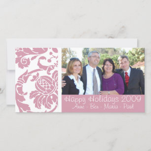 Roze Damast Fotokaart Feestdagenkaart