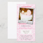 Roze damast geruit bedankt kaartje (Voorkant / Achterkant)