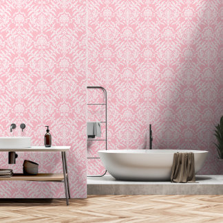 Roze Damast Kleur Afpel- en Sticker Verwijderbare  Behang