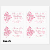 Roze Damast Rechthoek Bruiloft Stickers (Vel)