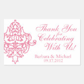 Roze Damast Rechthoek Bruiloft Stickers (Voorkant)