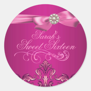 Roze Damast & Strik Zoete 16 Envelope Sticker/zege Ronde Sticker