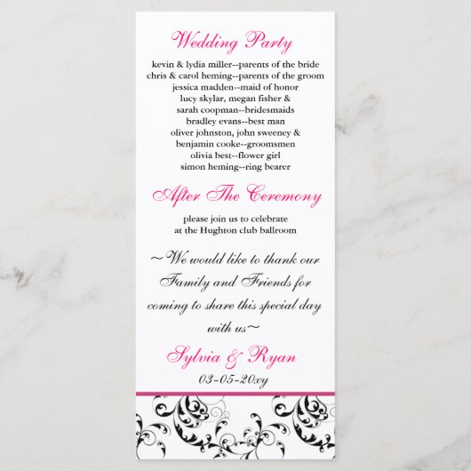 roze damast Trouwprogramma Programma (Achterkant)