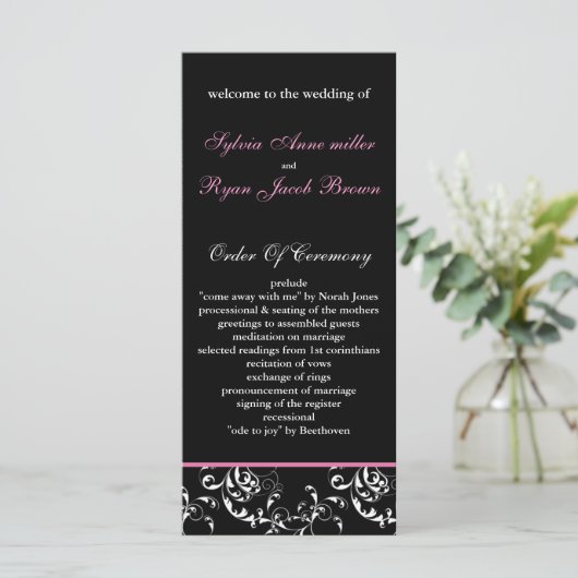 roze damast Trouwprogramma Programma (Staand voorkant)