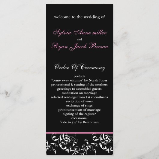 roze damast Trouwprogramma Programma (Voorkant)