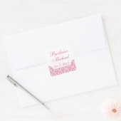Roze Damast Vierkante Bruiloft Stickers (Envelop)