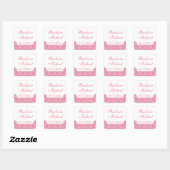 Roze Damast Vierkante Bruiloft Stickers (Vel)