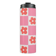 Roze dambord bloemmotief reismok | Retro bloem