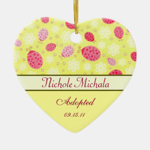 Roze Dame Bug Heart Shaped Adoption Aankondiging Keramisch Ornament