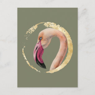 Roze dame   Illustratie Waterverf Flamingo Bird Briefkaart