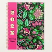 Roze Dame Slipper Bloemen op Zwart Gepersonaliseer Planner (Voorkant)