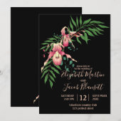 Roze dame Slipper Orchid Black Wedding Kaart (Voorkant / Achterkant)