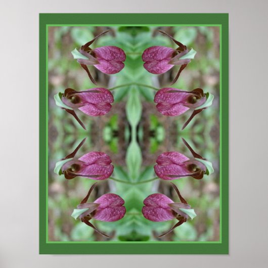 Roze Dame Slipper Orchidee Flower Pair Abstract Poster (Voorkant)